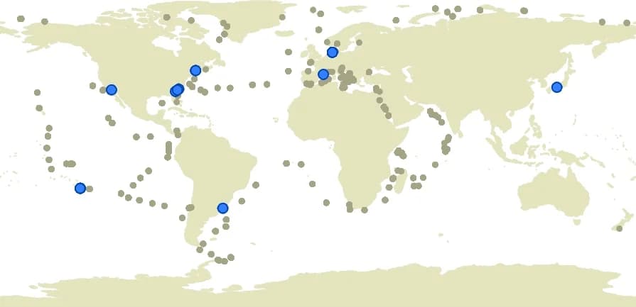 Open access visualization of Geo Map, D. papillatum, Oceanic distribution, Sampling locations, Tara project