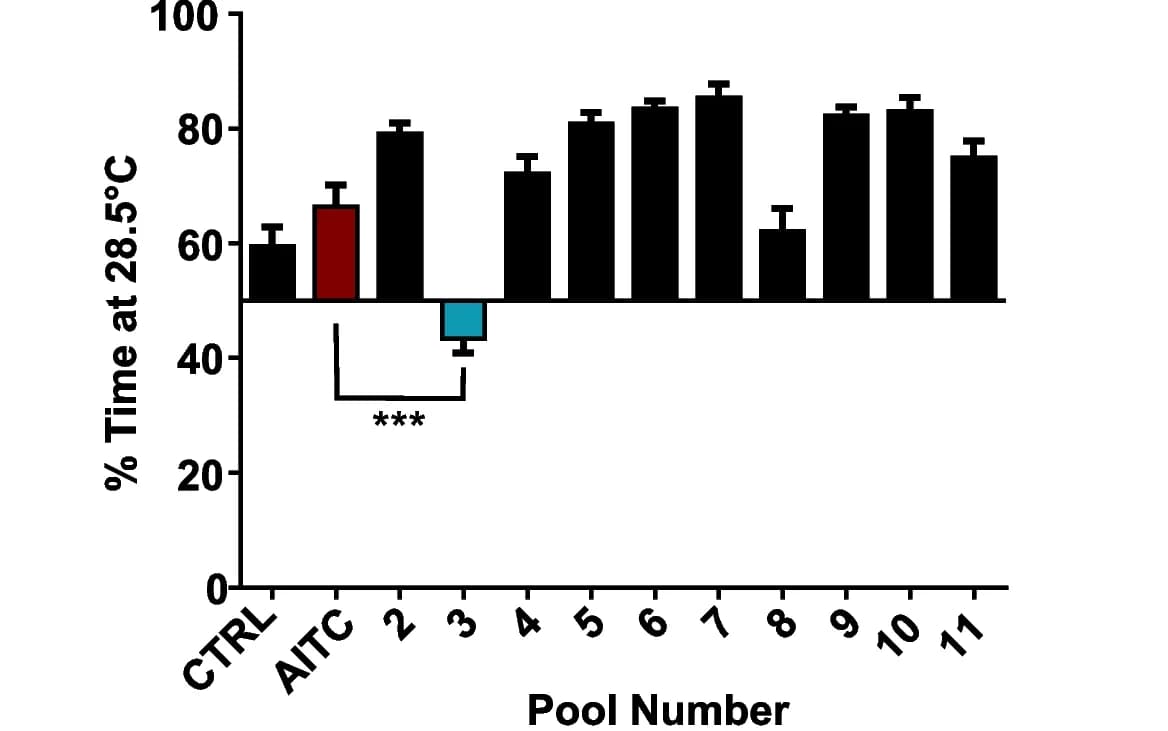 Open access visualization of Bar Plot, Error Bars, Temperature Preference Assay, Zebrafish, AITC