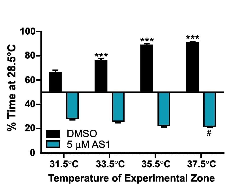 Open access visualization of Bar Plot, Error Bars, Thermal preference assay, Rearing temperature, Aversive temperature