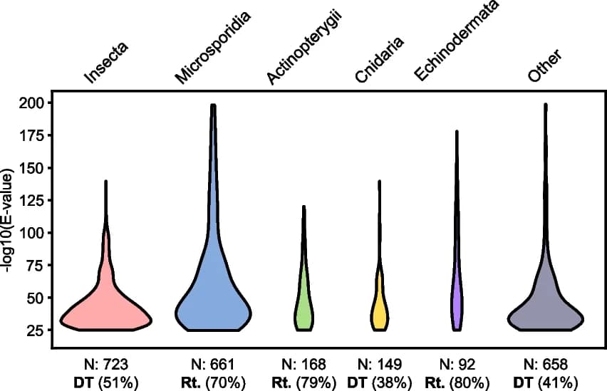 Open access visualization of Violin Plot, Transposable Elements, BLAST Hits, DNA Transposons, Retrotransposons