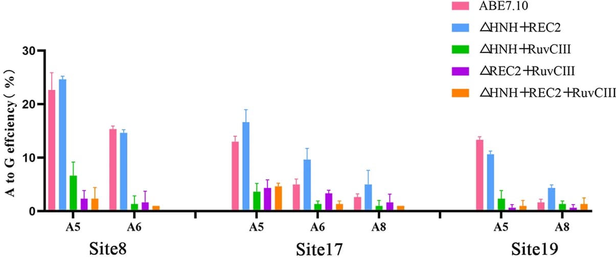 Open access visualization of Bar Plot, Error Bars, Editing Efficiency, Domain Deletion, HEK293T Cells