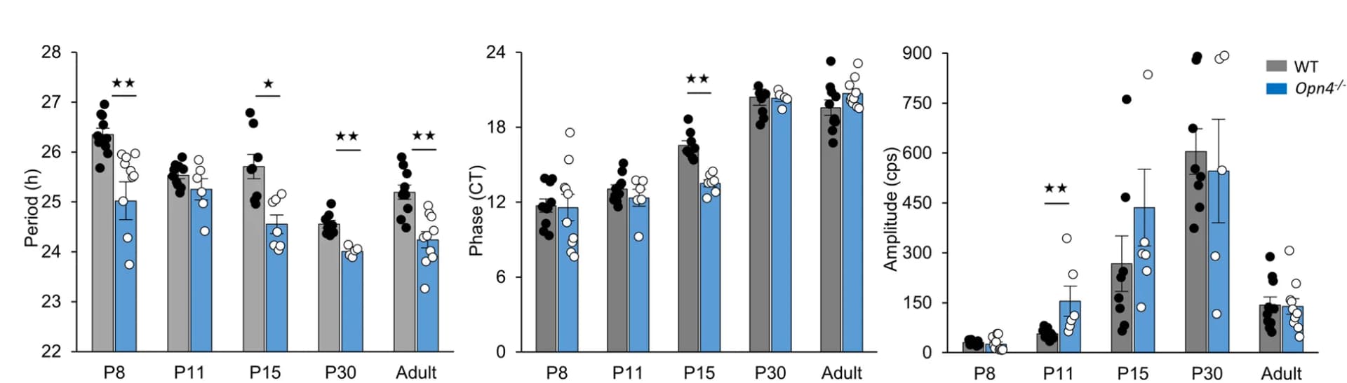 Open access visualization of Bar Plot, Error Bars, Scatter Plot, Endogenous Period, Circadian Phase