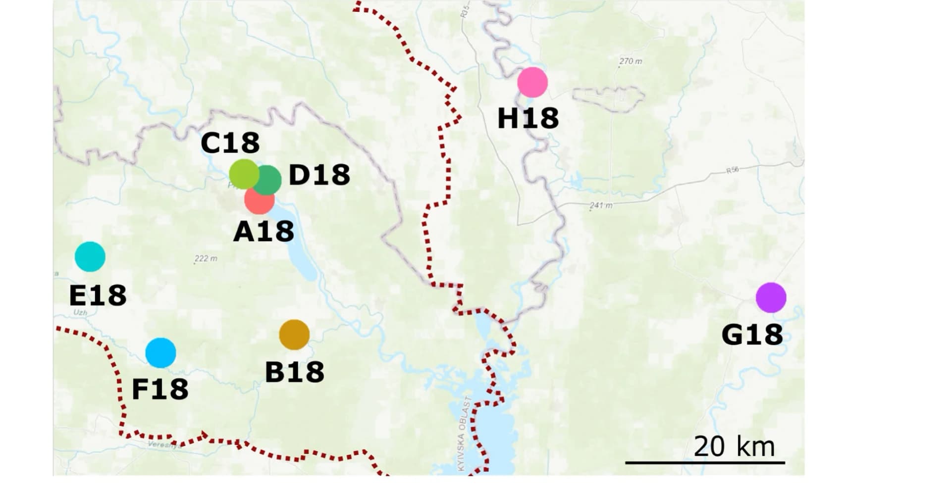 Open access visualization of Geo Map, Sampling Sites, Chernobyl Exclusion Zone, Slavutych Region, Map