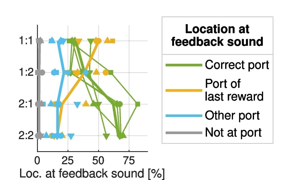 Open access visualization of Line Plot, Performance improvement, Correct port, Port of last reward, Other port
