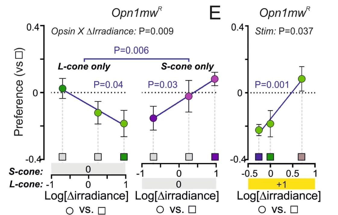 Open access visualization of Line Plot, Error Bars, Opn1mw R Mice, Stimuli, Irradiance