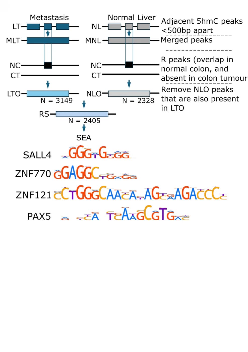 Open access visualization of Workflow, Illustration, RS Peaks, SALL4, ZNF770