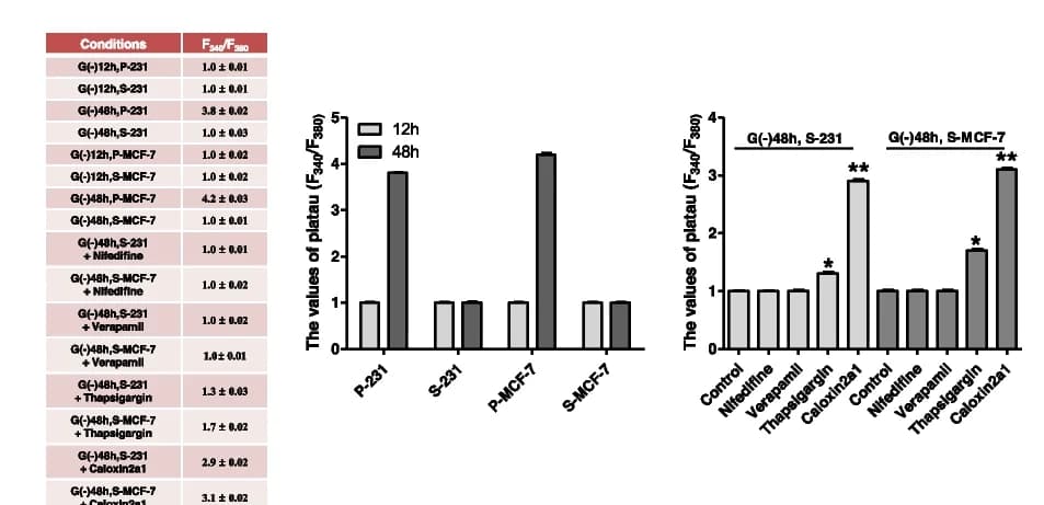 Open access visualization of Bar Plot, Error Bars, Clustered, Plateau Values, Intracellular Calcium
