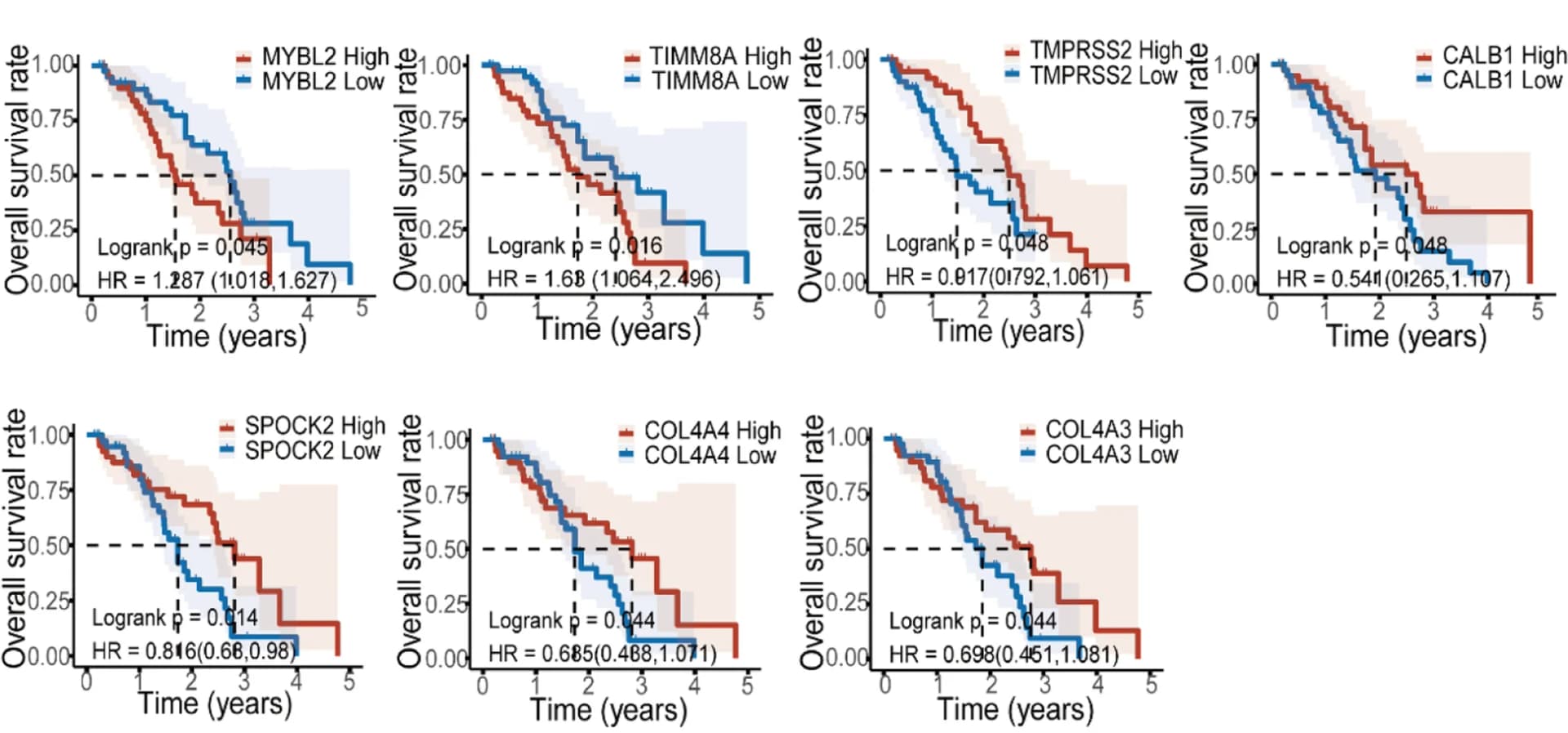Open access visualization of Survival Curve, Genes, Overall Survival, Prostate Cancer, Kaplan-Meier Analysis