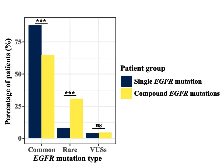 Open access visualization of Clustered, Bar Plot, EGFR Mutation, Compound EGFR Mutations, Single EGFR Mutation