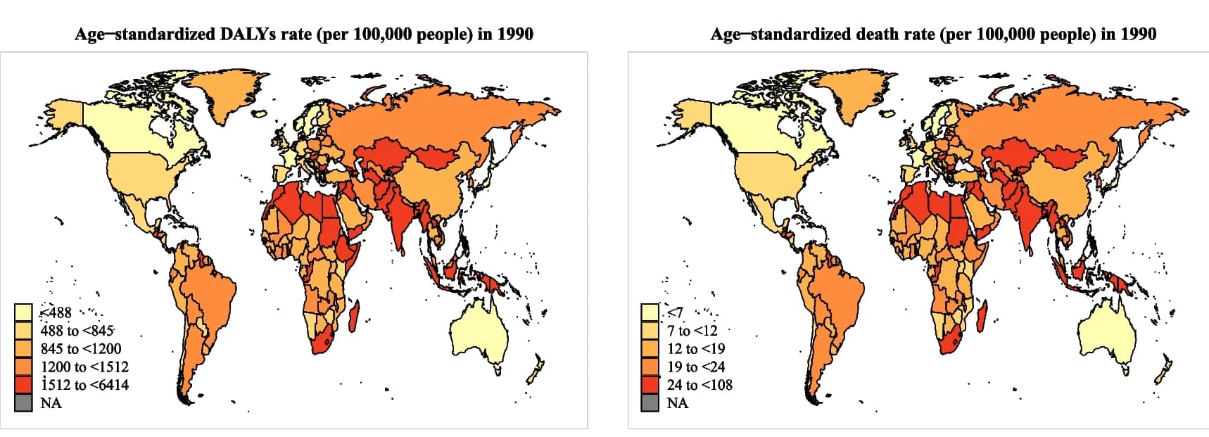 Open access visualization of Geo Map, DALYs, Mortality Rate, Total Population