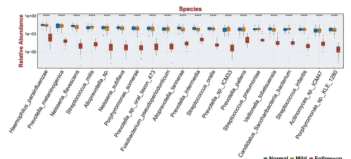 Open access visualization of Box Plot, Microbial Species, Fecal Samples, Follow-Up Patients, Normal Samples