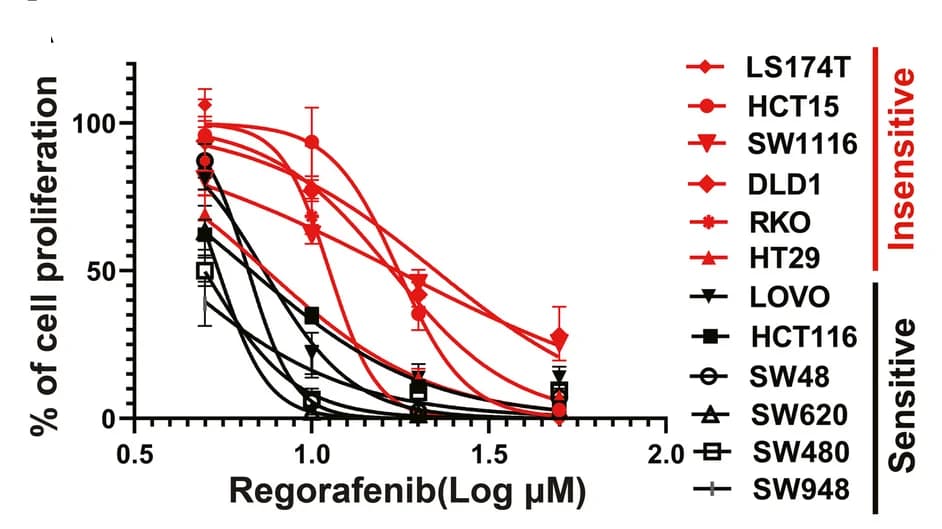 Open access visualization of Line Plot, Error Bars, CRC Cells, Regorafenib, Sorafenib