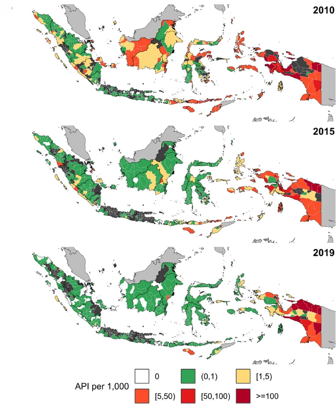 Open access visualization of Geo Map, Malaria Incidence, API, Geographical Distributions, Indonesia