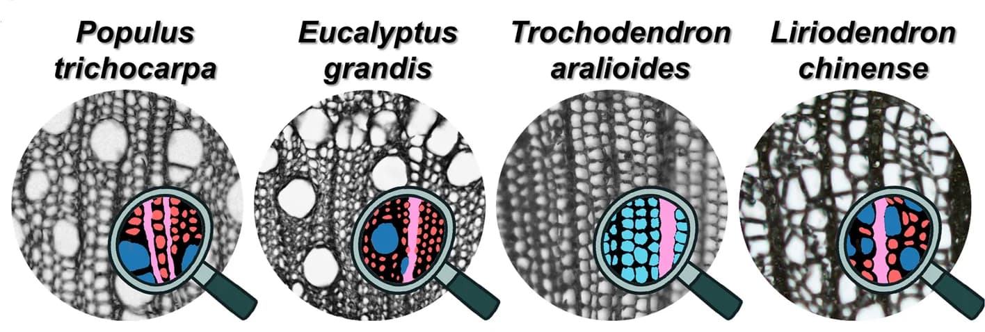 Open access visualization of Microscopy, SDX Anatomy, Woody Species, Libriform Fibers, Vessel Elements