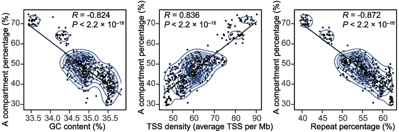 Open access visualization of Scatter Plot, Regression Plot, Density Plot, Correlation analysis, A compartment percentages