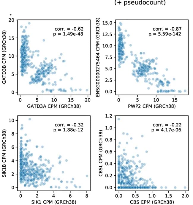 Open access visualization of Scatter Plot, CPM, Gene, Paralog, Correlation