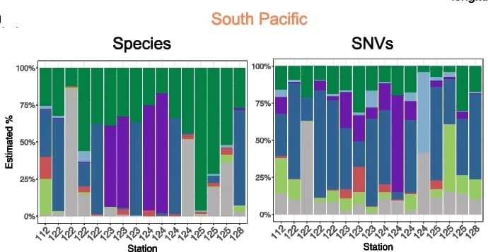 Open access visualization of Stacked Bar Plot, Source Tracking, Oceans, South Pacific, Mediterranean Sea