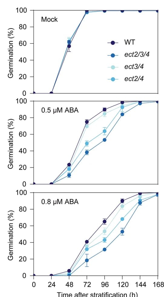 Open access visualization of Line Plot, Error Bars, Statistical analysis, Germination rates, Plants