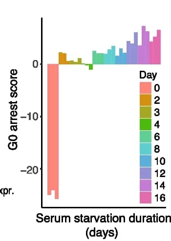 Open access visualization of Bar Plot, G0 Arrest Levels, Embryonic Fibroblast Cells, Serum Starvation
