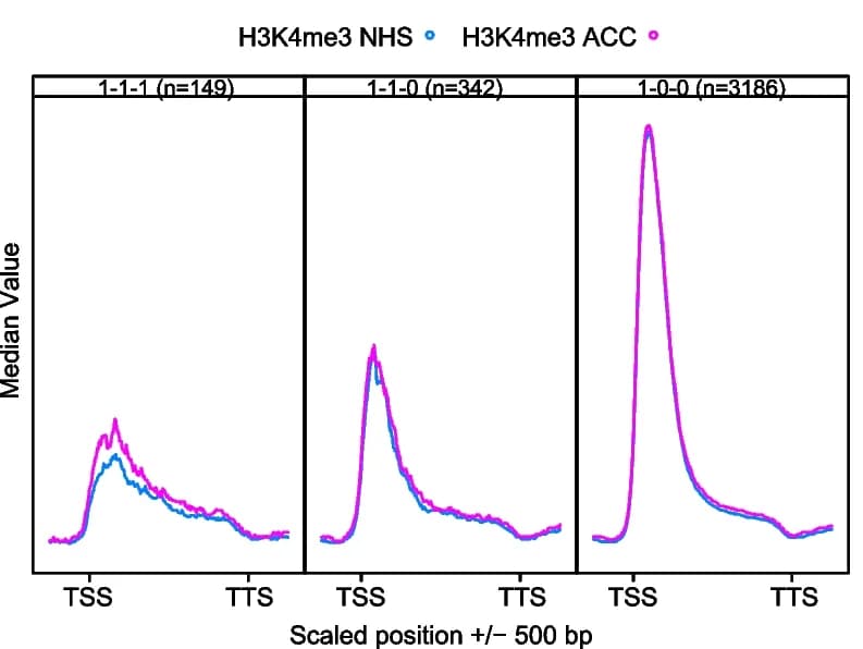 Open access visualization of Line Plot, H3K4me3, NHS, ACC treatment, Memory-associated genes