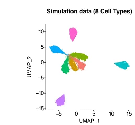 Open access visualization of Scatter Plot, UMAP, Simulation data, Cell types