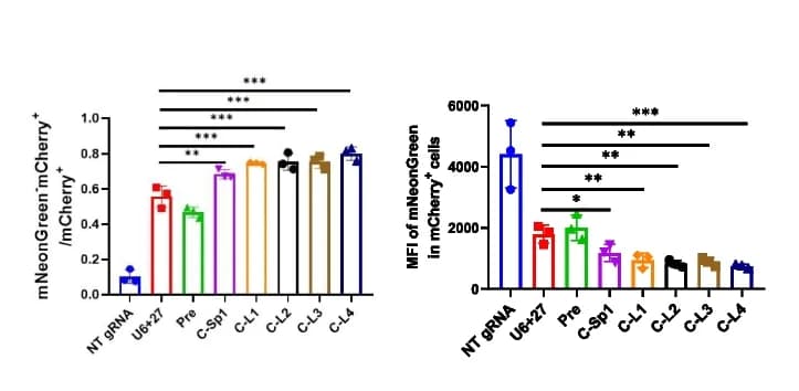 Open access visualization of Bar Plot, Error Bars, Cleavage Efficiency, Cell Ratio, mNeonGreen