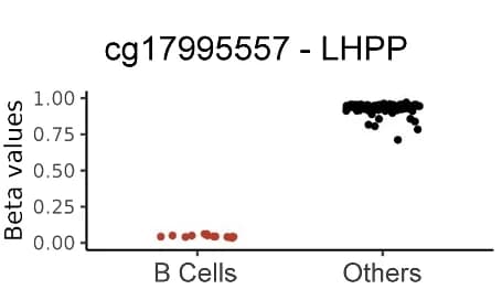 Open access visualization of Scatter Plot, Beta Values, CpG Sites, CimpleG, Cell Type