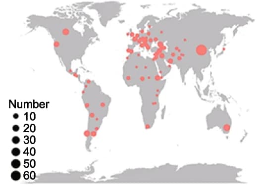Open access visualization of Geo Map, Wheat Accessions, Geographical Distribution, World Map
