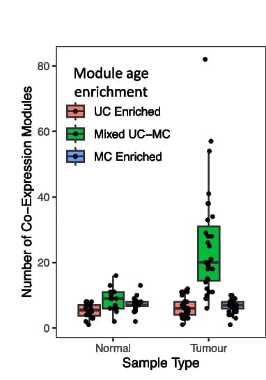 Open access visualization of Box Plot, Scatter Plot, Unicellular Enriched Modules, Multicellular Enriched Modules, Mixed UC-MC Modules