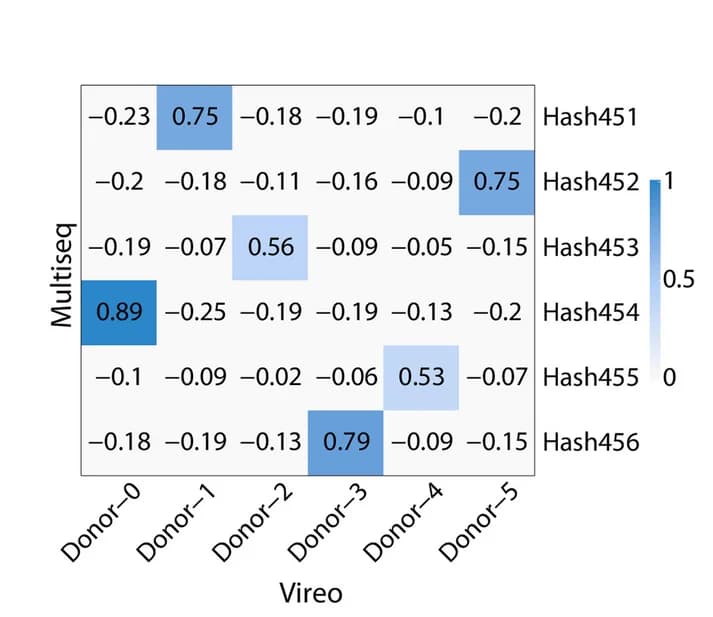 Open access visualization of Heatmap, Correlation Heatmap, Donor Identification, Vireo, Multiseq