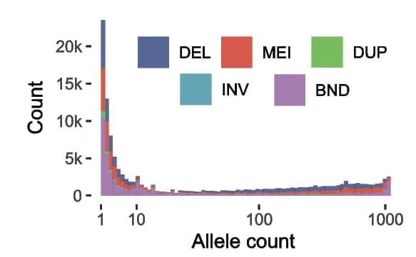 Open access visualization of Stacked Bar Plot, Histogram, SV Frequency, Allele Count