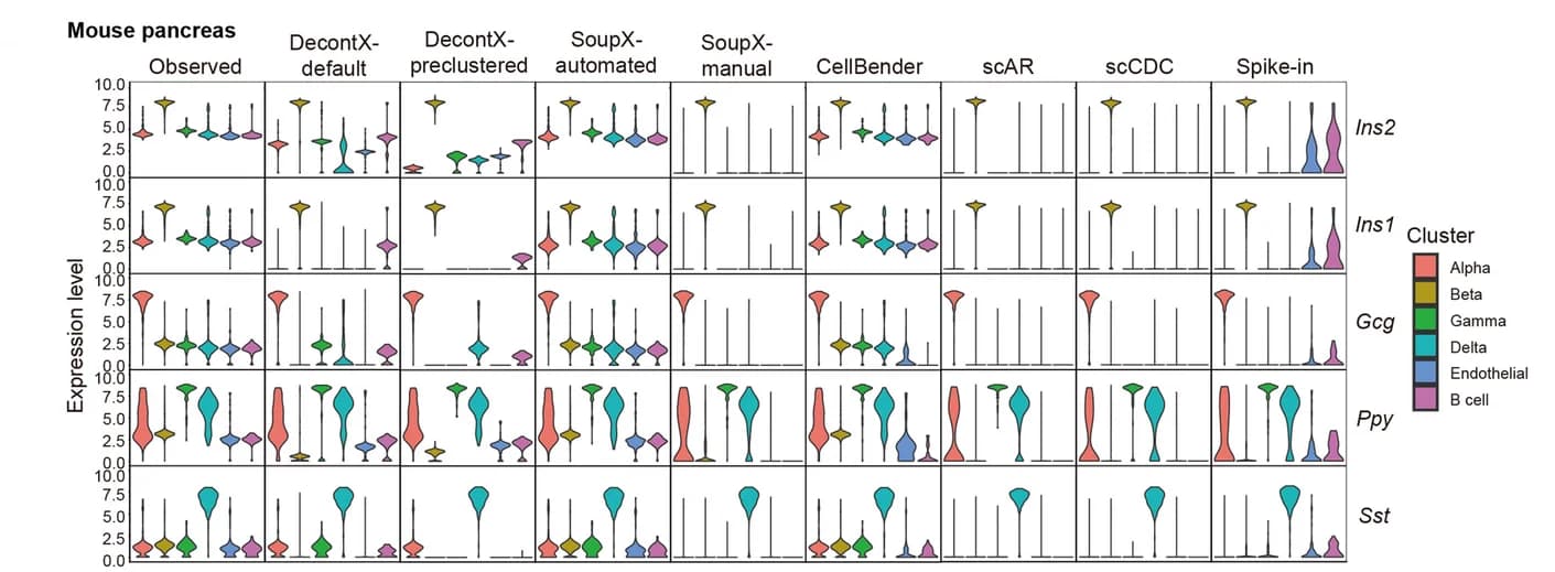 Open access visualization of Violin Plot, Violin Plots, scRNA-seq, Gene Contamination, Mouse Pancreas