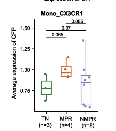 Open access visualization of Box Plot, Boxplots, CFP Expression, Mono_CX3CR1 Cells, TN Patients