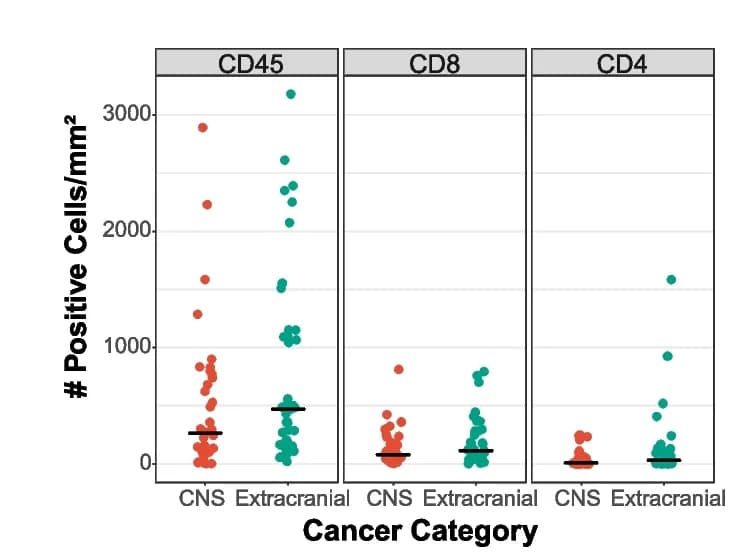 Open access visualization of Scatter Plot, CD45 Cells, CD8 Cells, CD4 Cells, CNS Tumors