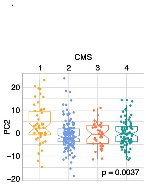 Open access visualization of Box Plot, Scatter Plot, Boxplot, Principal Component 2, Consensus Molecular Subtypes