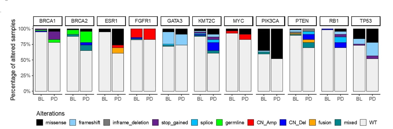 Open access visualization of Stacked Bar Plot, Stacked Bar Plots, Genomic Alterations, BC Genes