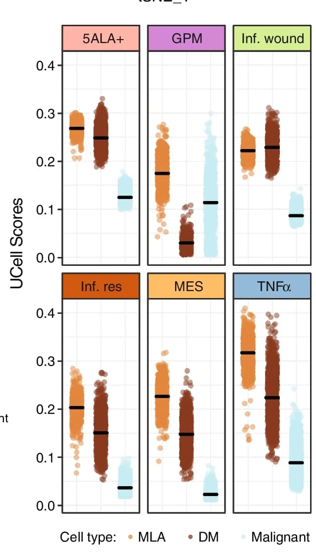 Open access visualization of Scatter Plot, UCell Scores, Gene Signatures, Aneuploid Myeloid Cells, Diploid Myeloid Cells