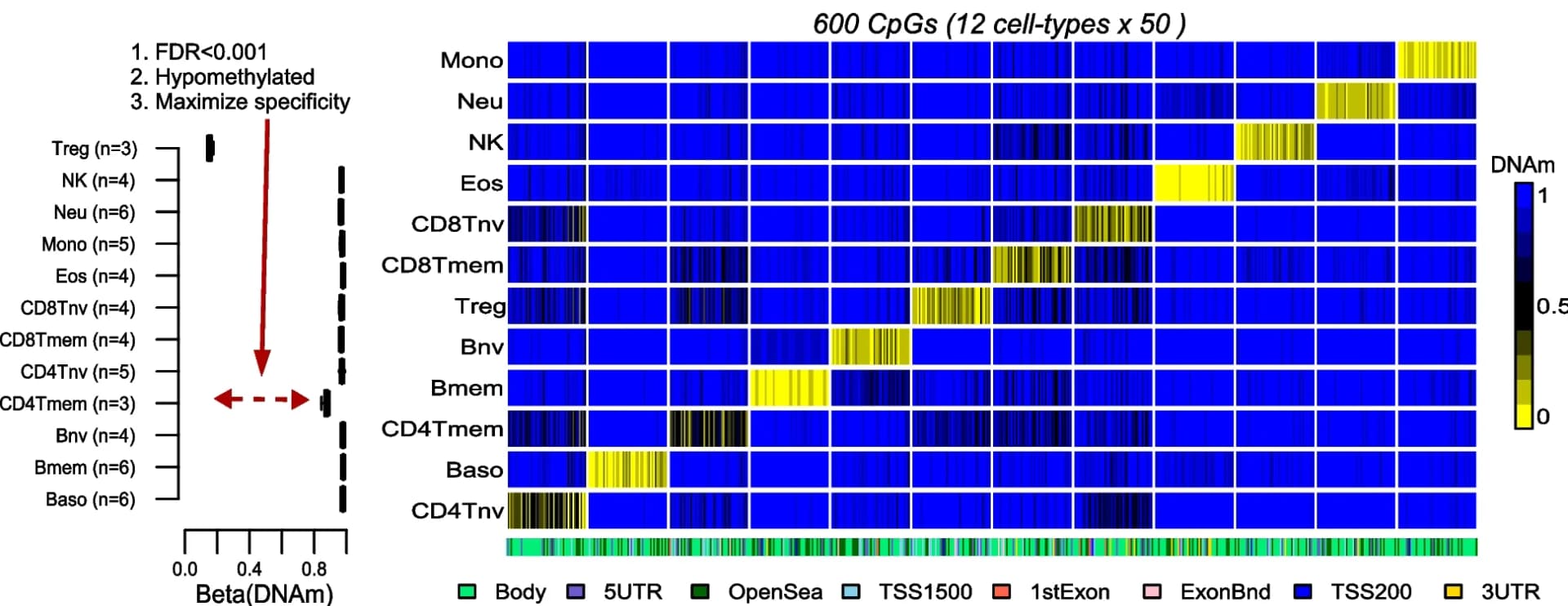 Open access visualization of Heatmap, Bar Plot, DNAm reference matrix, T-regulatory cells, Blood cell subtypes