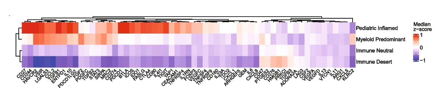 Open access visualization of Heatmap, Clustered, Z-score Expression, Immunoregulatory Genes, Immune Cluster