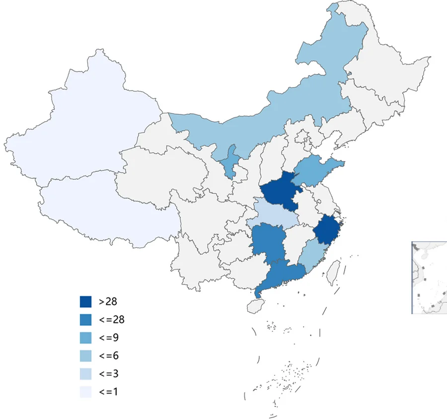 Open access visualization of Geo Map, CRECs, Healthy Individuals, China, Prevalence