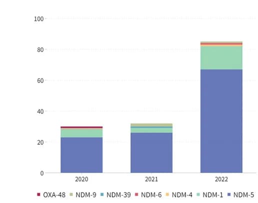Open access visualization of Stacked Bar Plot, Bar Graph, Carbapenemases, Year