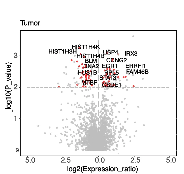 Open access visualization of Volcano Plot, Scatter Plot, Differentially Expressed Genes, Tumor Samples, TN-ratio