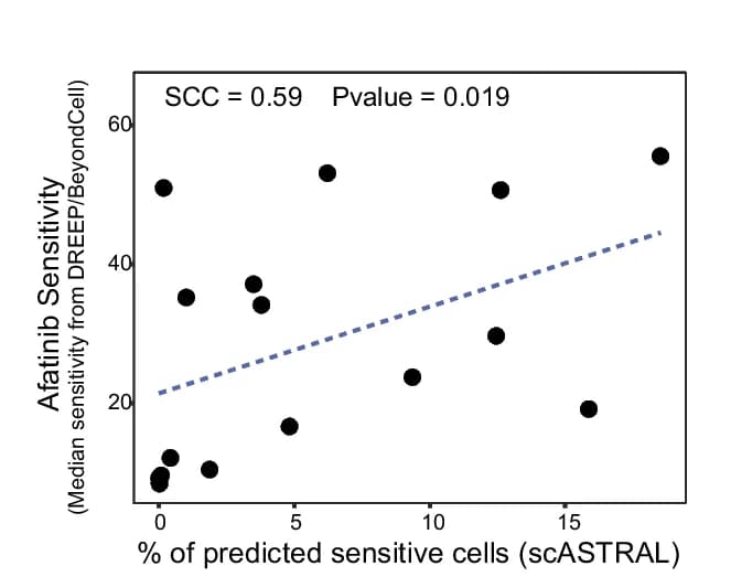 Open access visualization of Scatter Plot, Regression Plot, Spearman Correlation Coefficient, scASTRAL, Afatinib Sensitivity