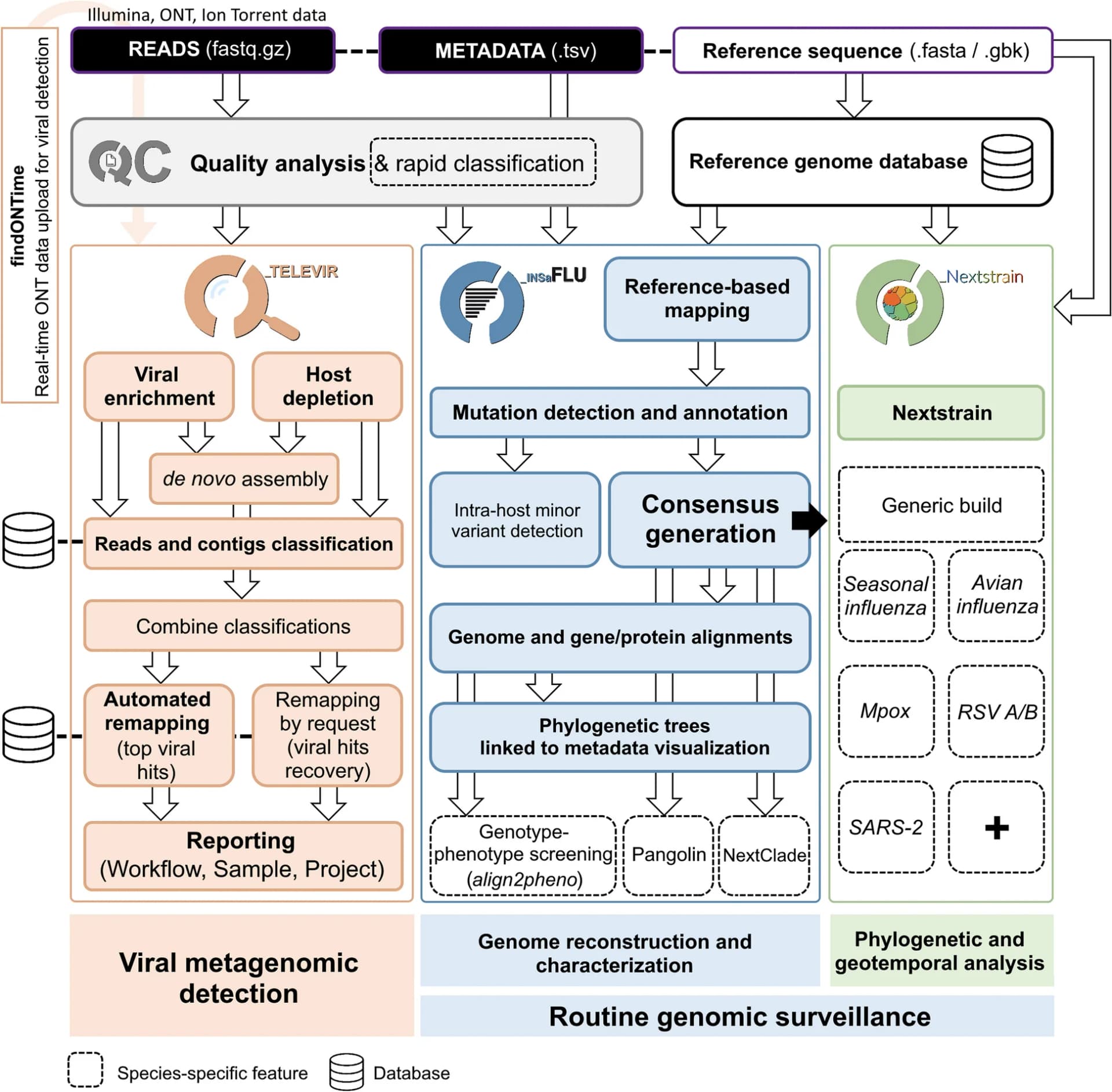 Open access visualization of Workflow, Flowchart, INSaFLU-TELEVIR Platform, Viral Metagenomic Detection, Genomic Surveillance