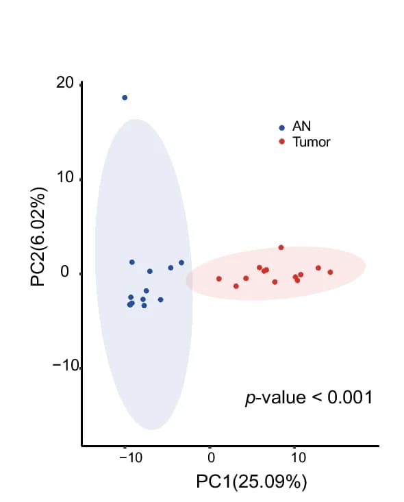 Open access visualization of Scatter Plot, PCA, PCA Plot, Tumor Tissues, Adjacent Normal Tissues