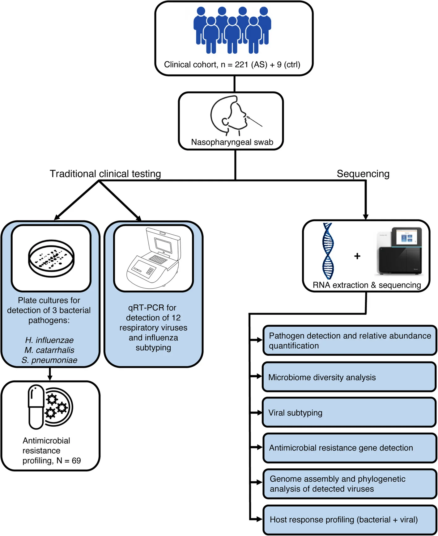 Open access visualization of Workflow, Flowchart, Study Design, Acute Sinusitis, NP Swabs
