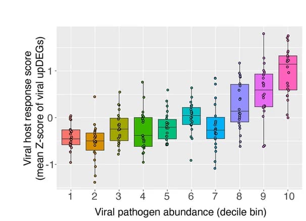 Open access visualization of Box Plot, Scatter Plot, Viral Host Response Score, Metatranscriptomic Viral Pathogen Abundance, Expression Level