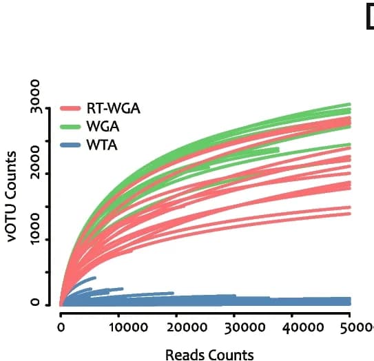 Open access visualization of Line Plot, Rarefaction Curves, Oyster Viromic Libraries, Reverse Transcription, Whole Genome Amplification