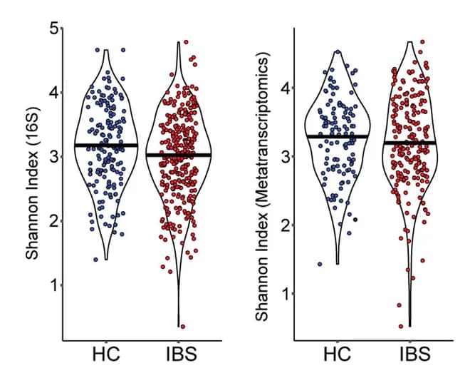 Open access visualization of Violin Plot, Scatter Plot, Shannon Index, Microbial Richness, Fecal Samples
