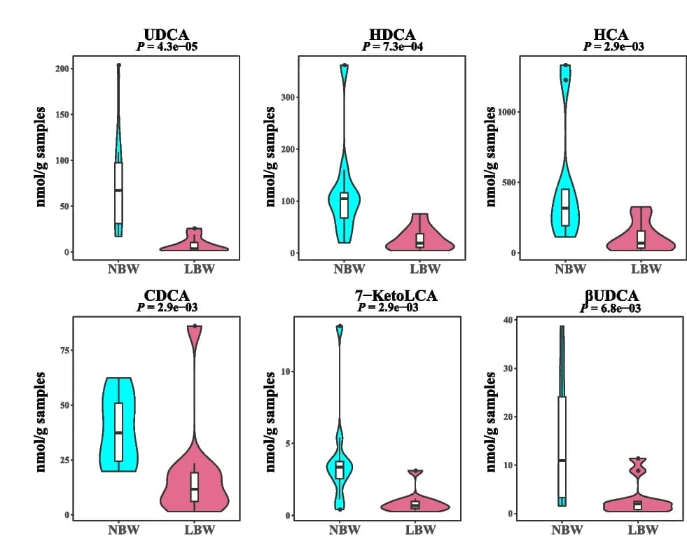 Open access visualization of Violin Plot, Box Plot, Violin Plots, Fecal Bile Acids, Differentially Abundant